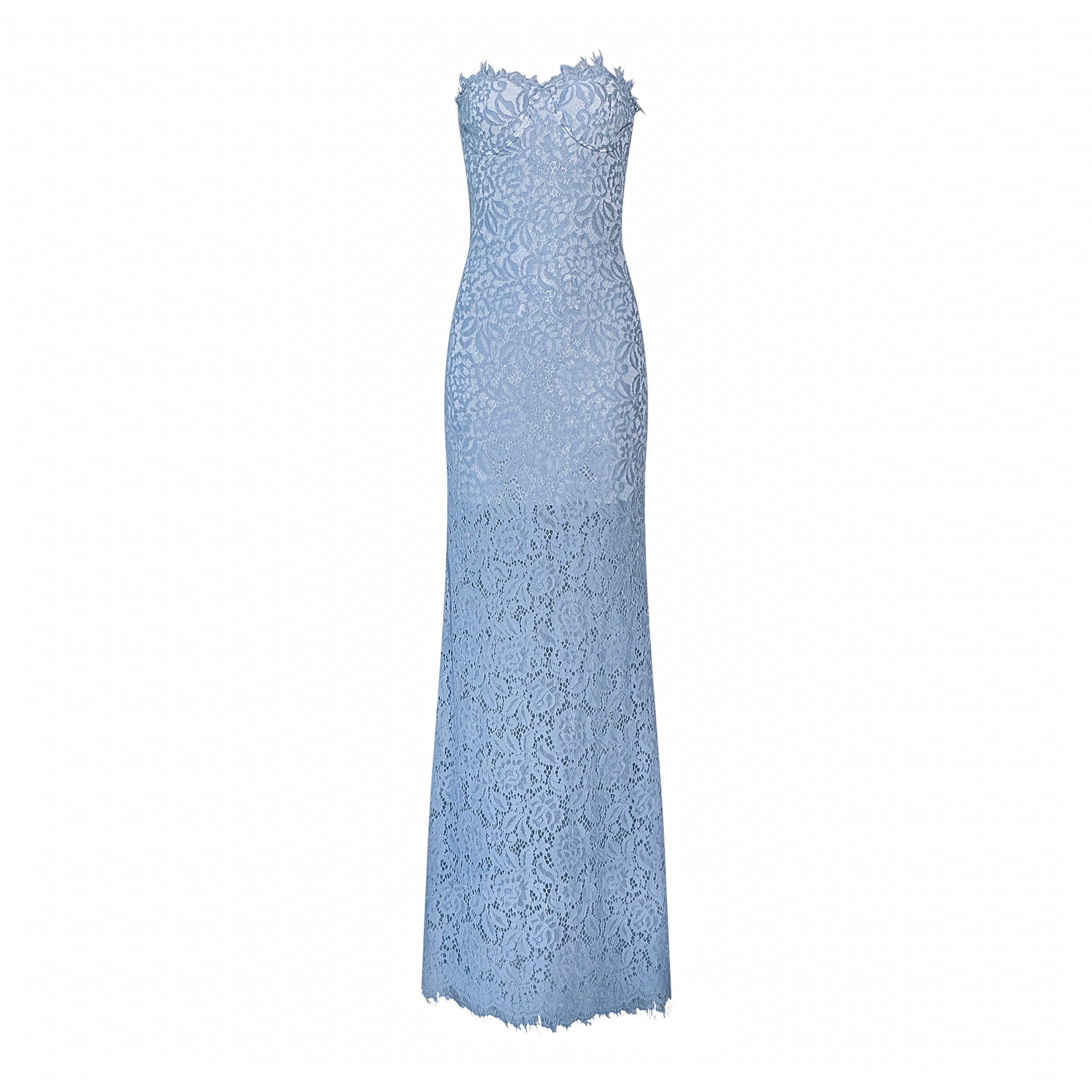 Belle Floral Lace Strapless Long Dress - INAMORE