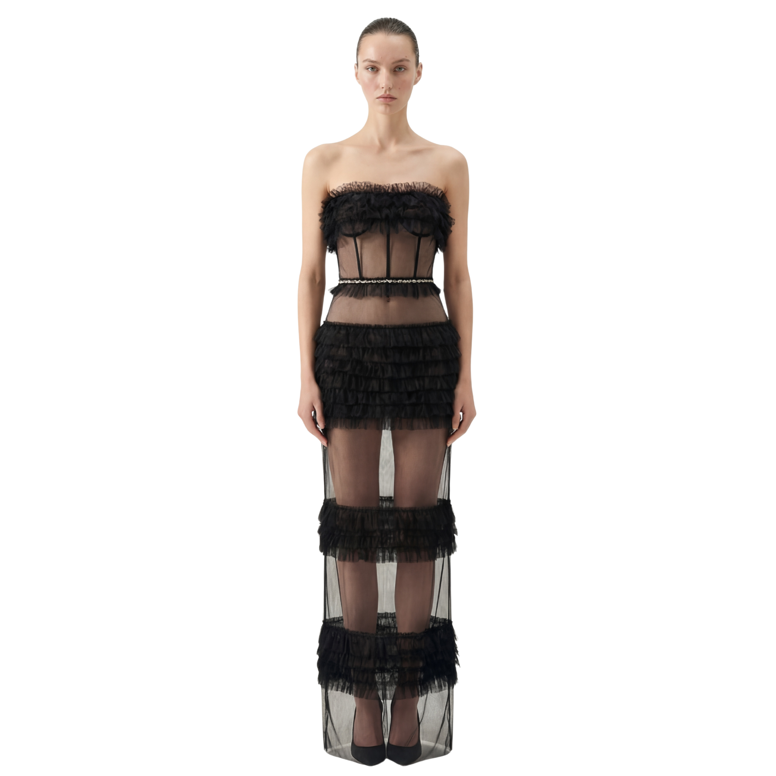 Fleur Fatale Sheer Corset Column Gown - INAMORE