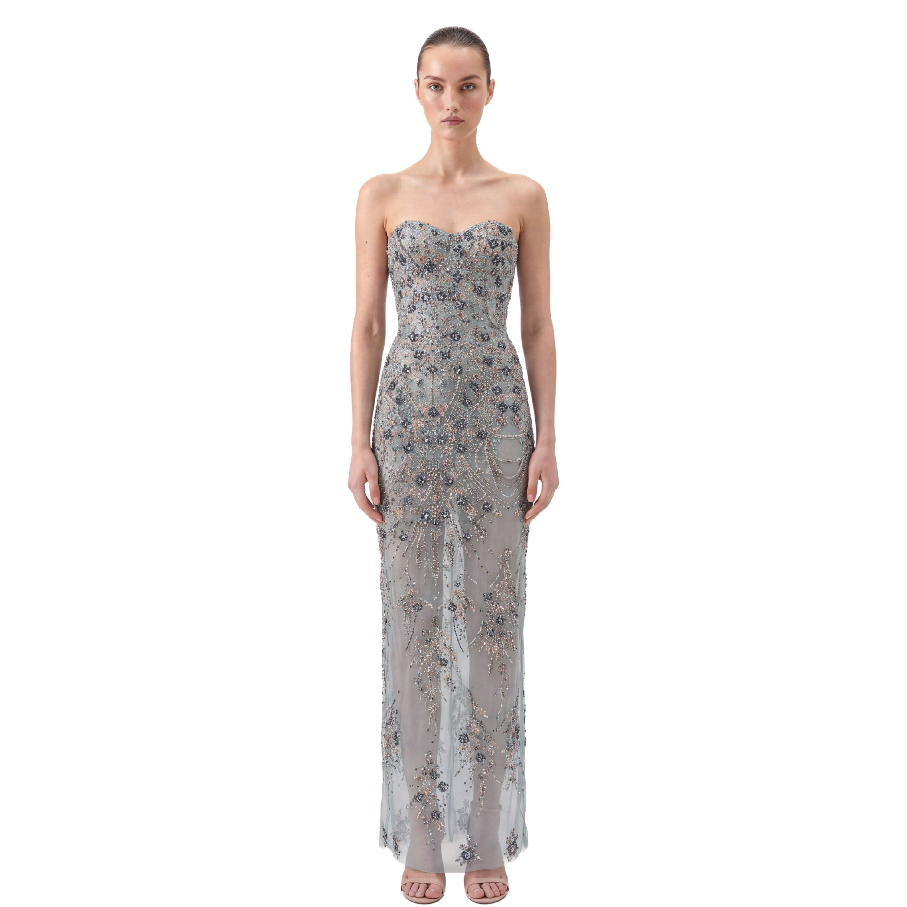 Fleur de Perle Bleue Embellished Gown