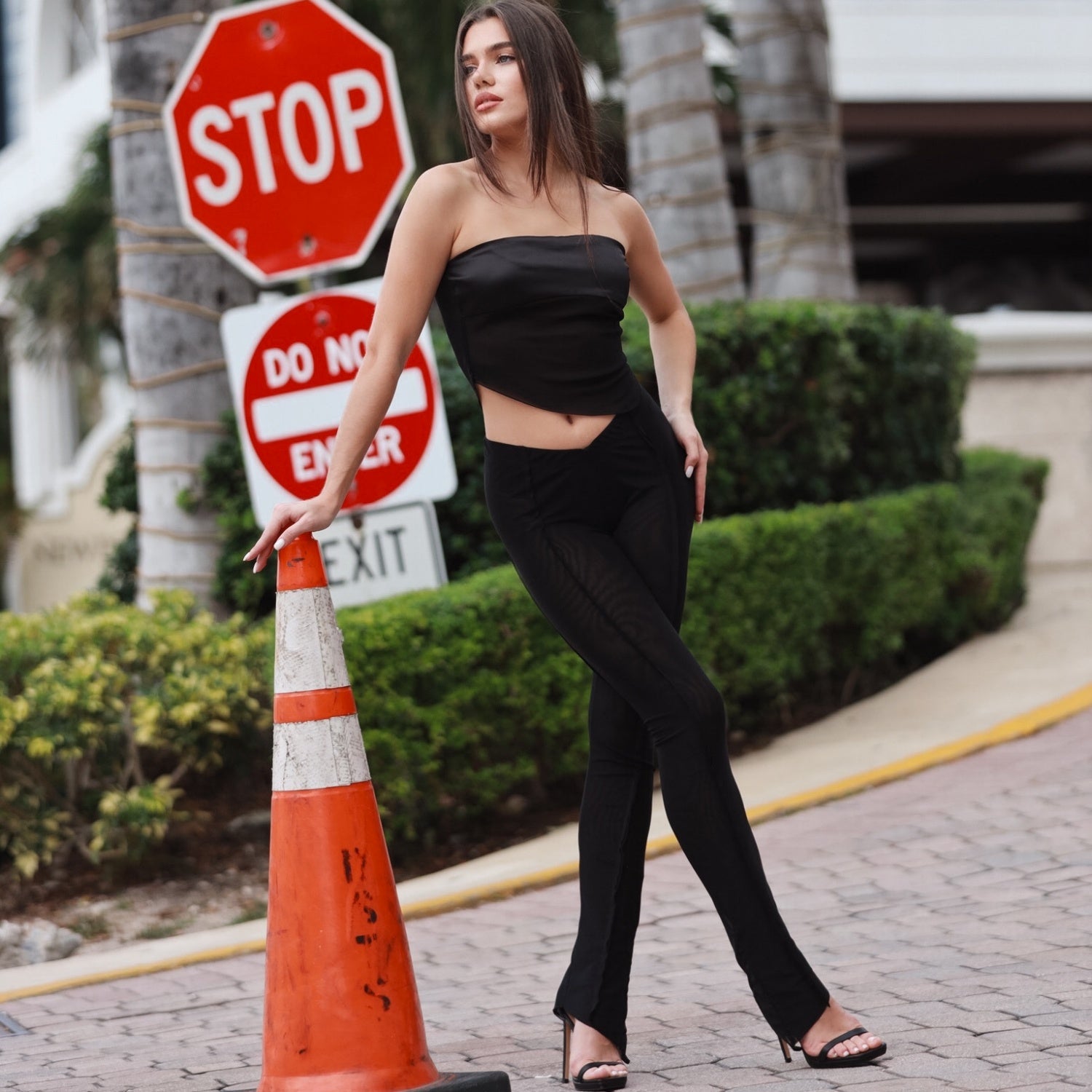 Tia Black Mesh Crop Top