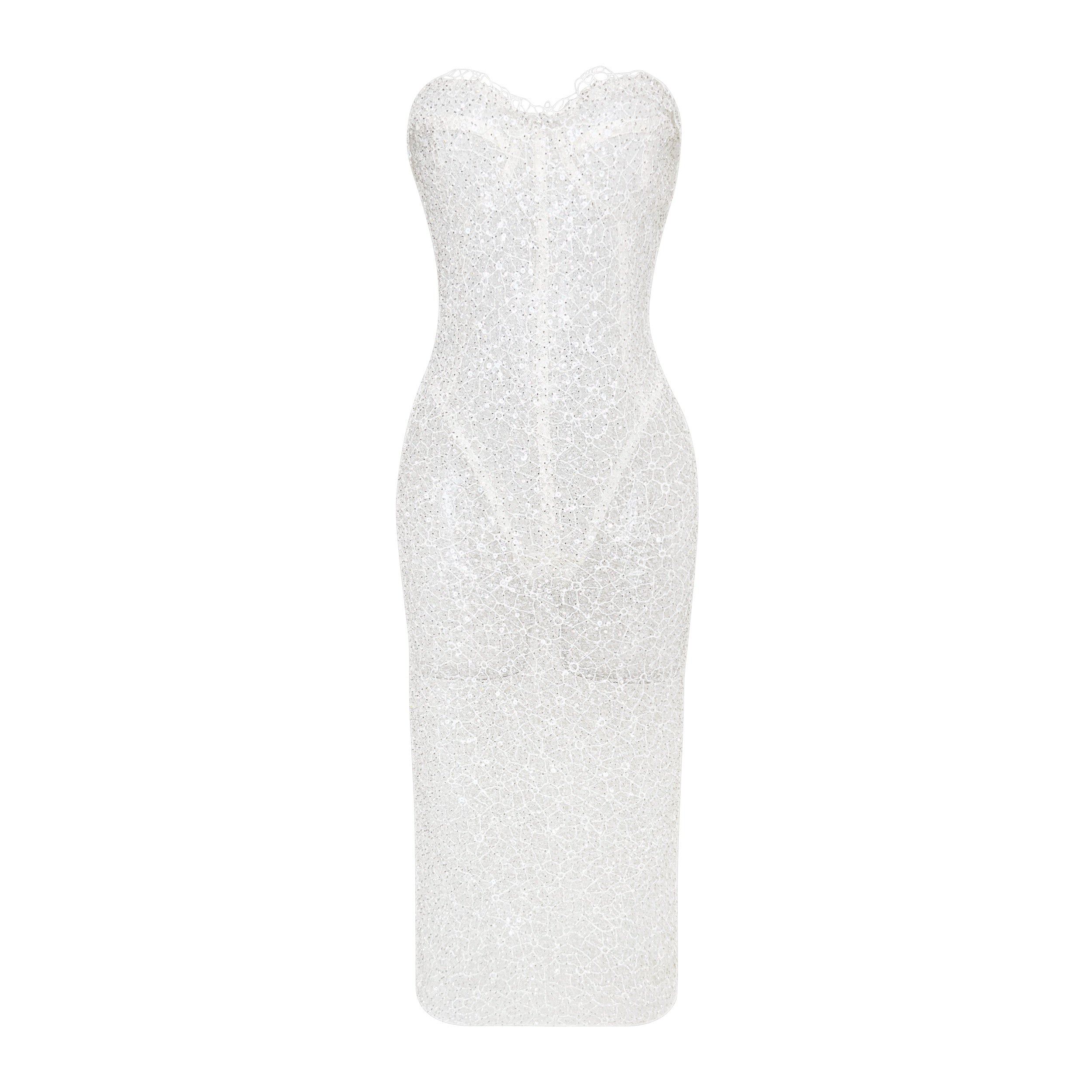 ÉCUME Embellished Sheer Corset Midi Dress - INAMORE
