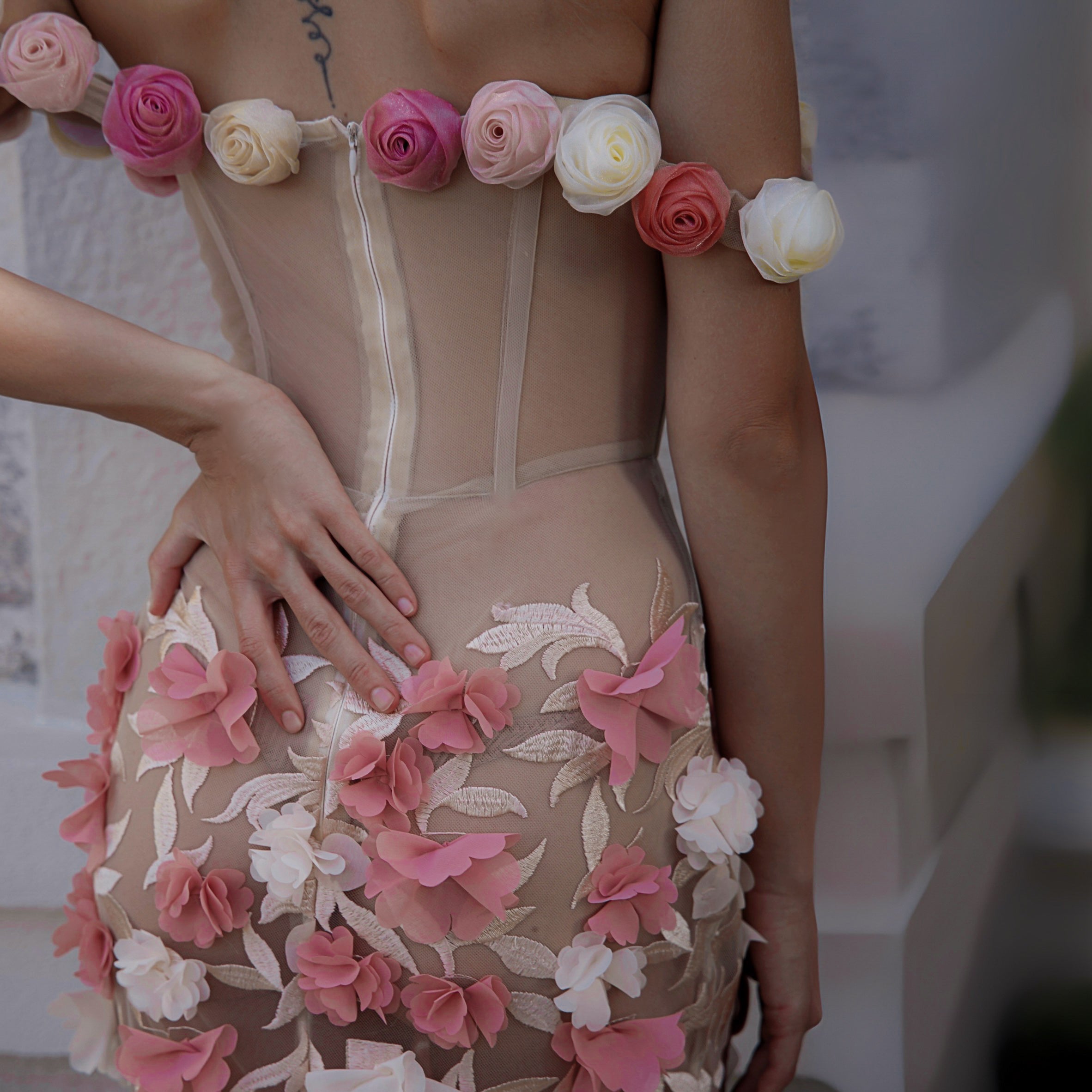 The Bloom Sheer Corset Gown with 3D Floral Appliqué