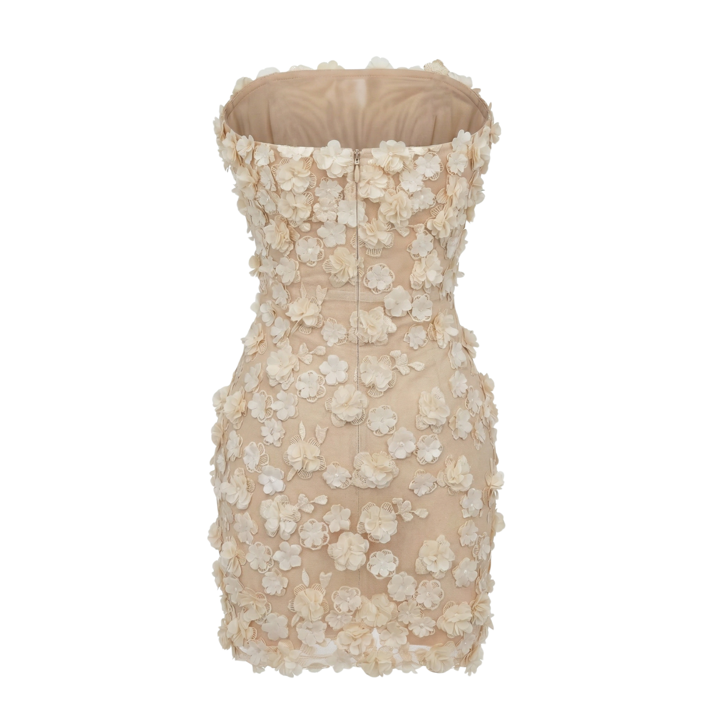 Solenne 3D Flower Applique Strapless Mini Dress - INAMORE