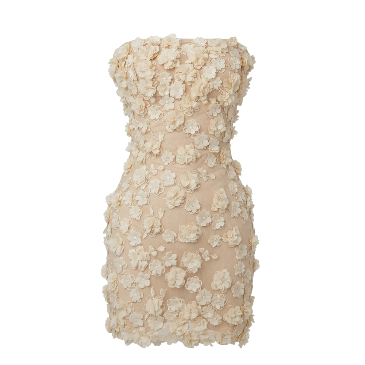 Solenne 3D Flower Applique Strapless Mini Dress - INAMORE