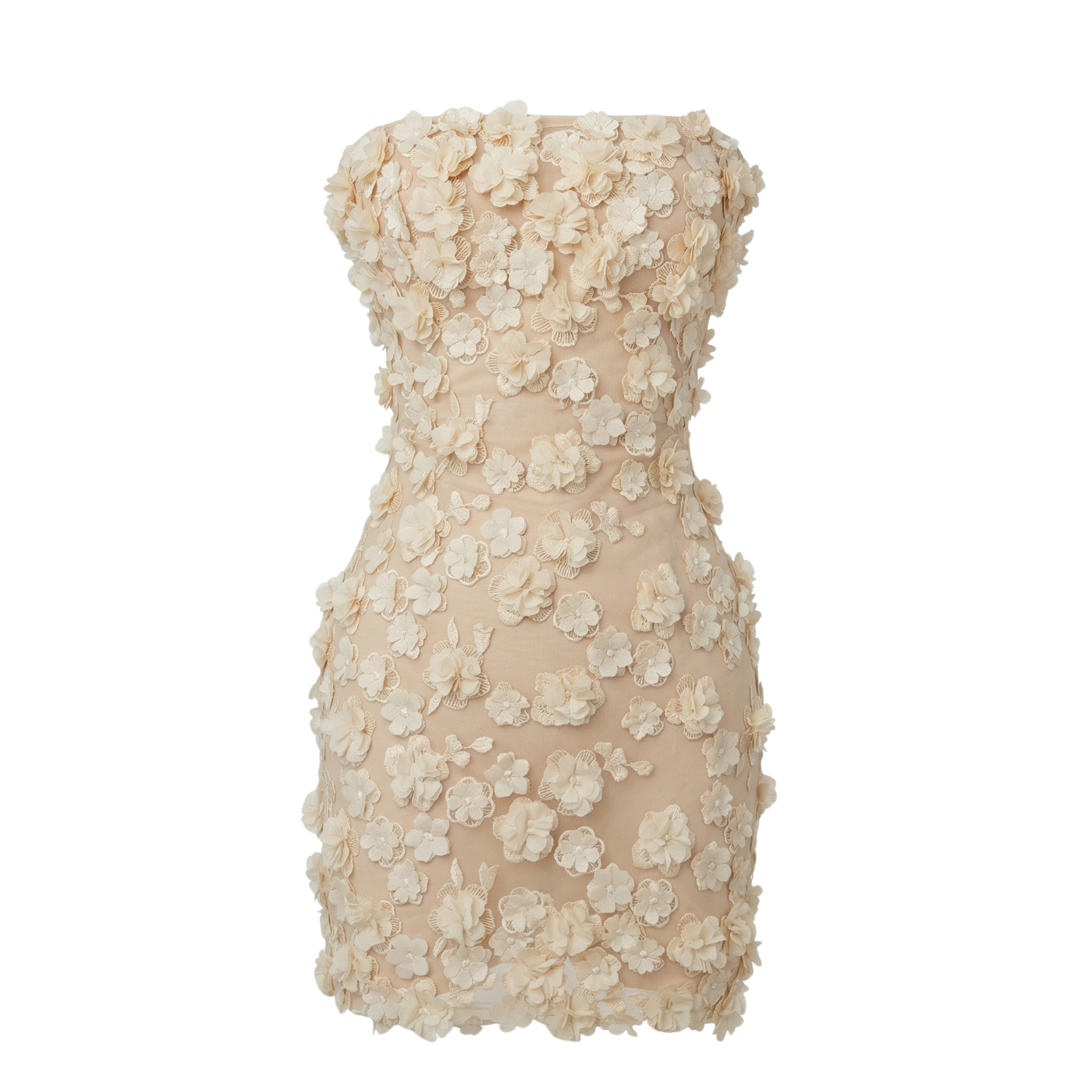Solenne 3D Flower Applique Strapless Mini Dress - INAMORE