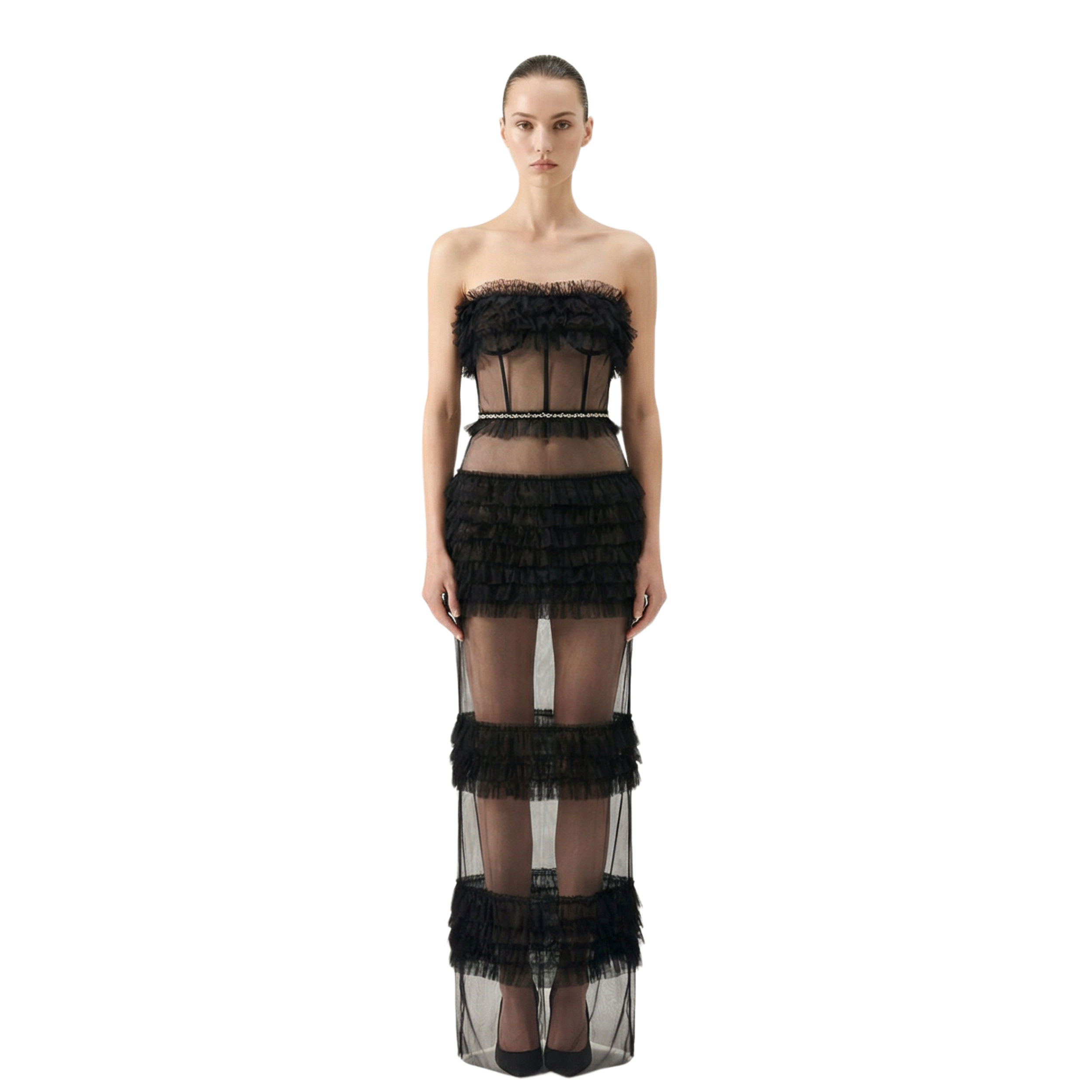 Fleur Fatale Sheer Corset Column Gown