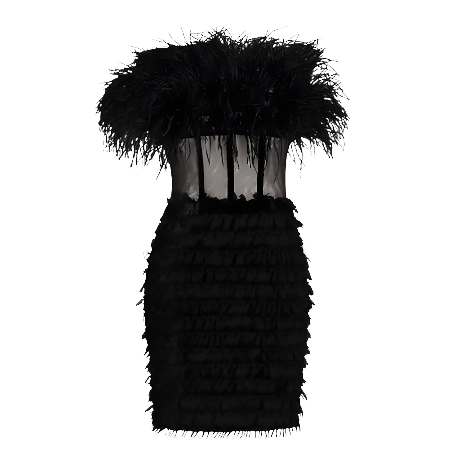 Briolette Black Feather Corset Dress - INAMORE