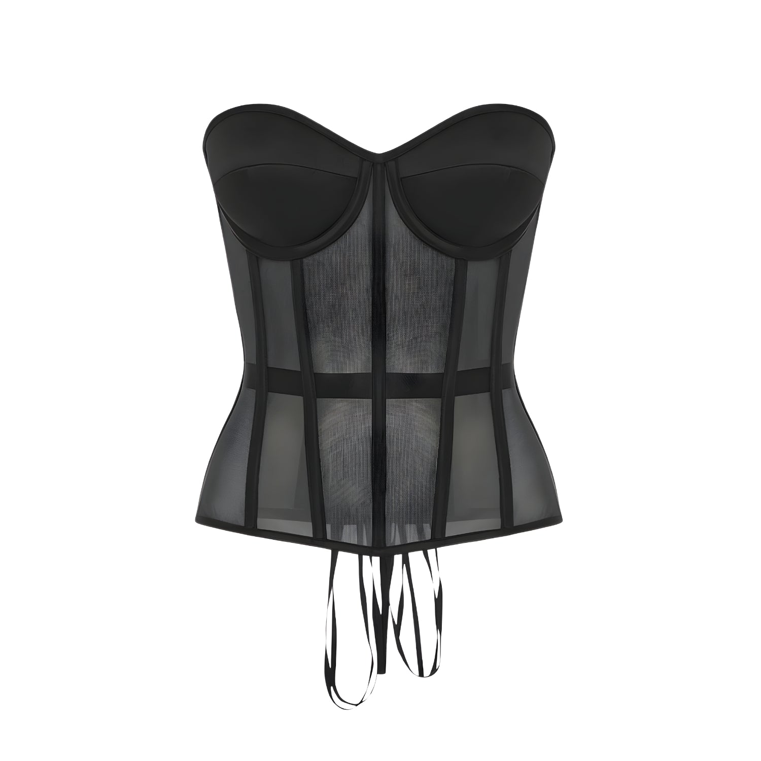 Black Satin Strappy Cup Detail V Bar Corset Top Dorte | Femme Luxe |  SilkFred US