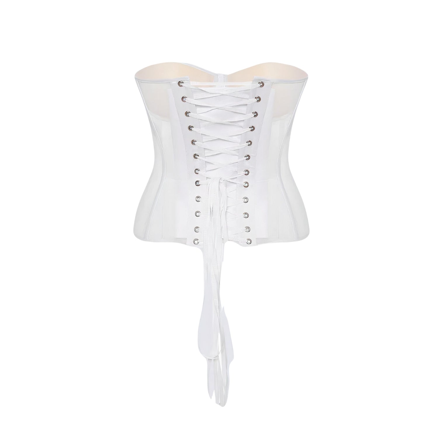 Vivienne Satin Cups White Mesh Corset - INAMORE