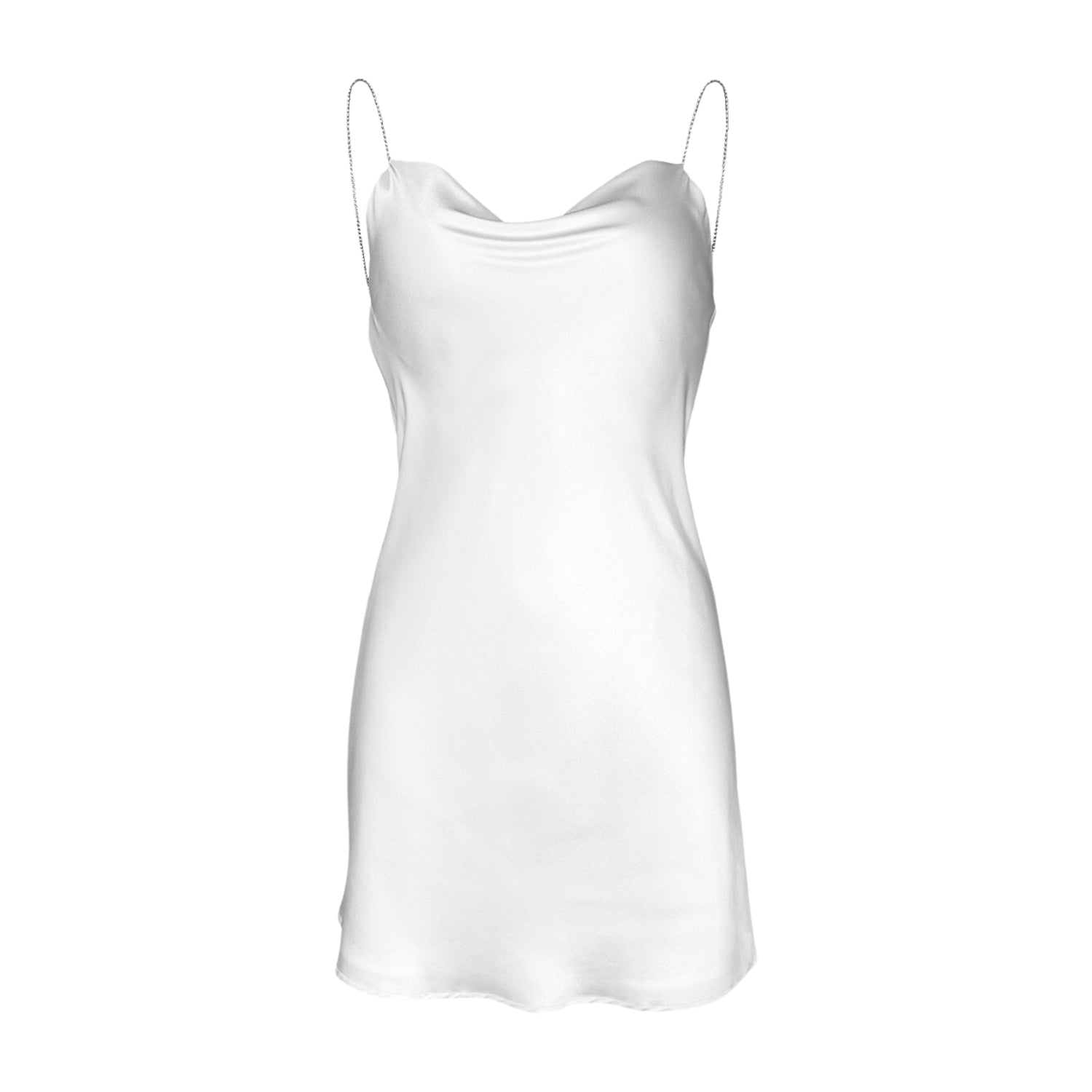 Silk mini dress with cowl neckline, crystal straps, and low-cut back | INAMORE