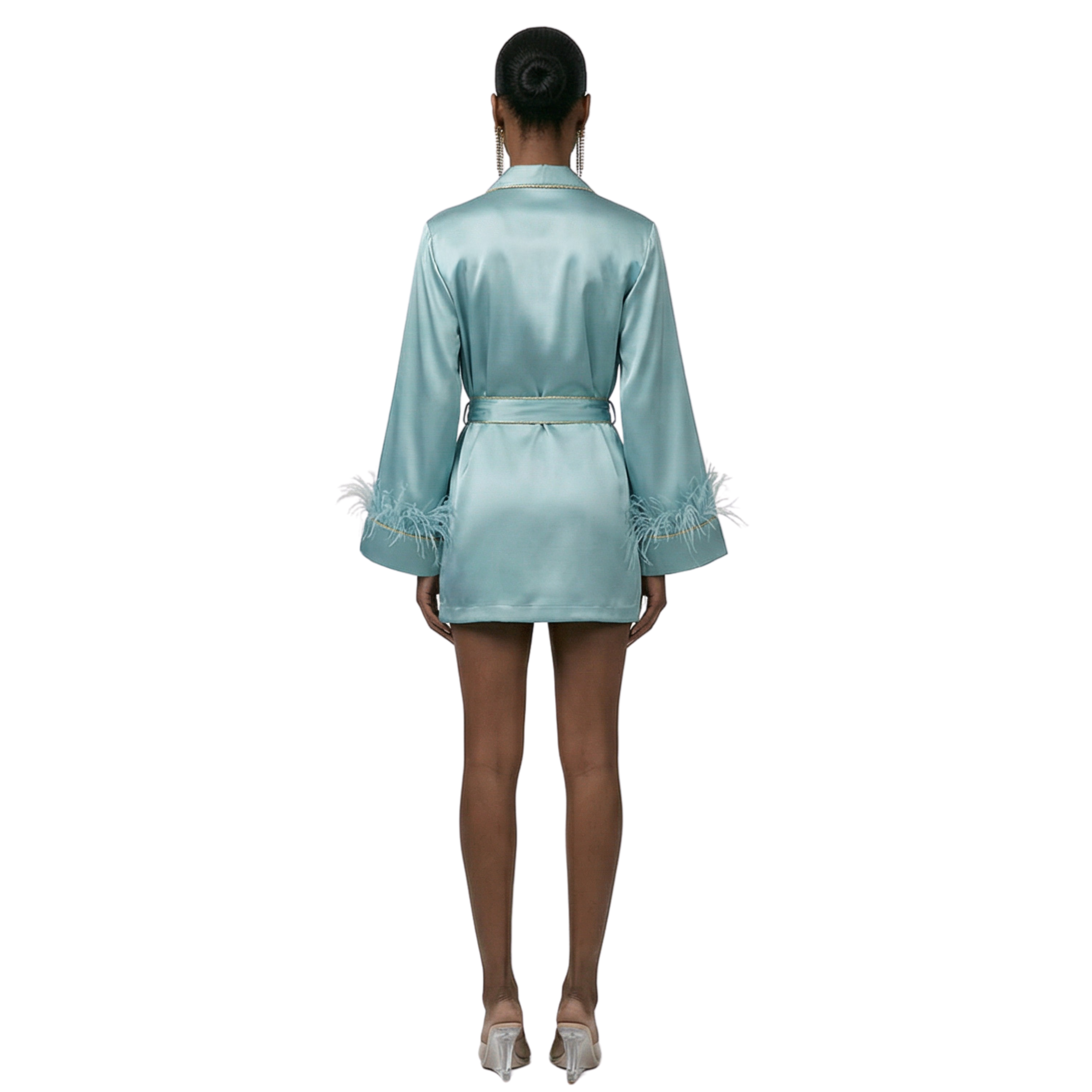 Belize Satin Robe with Feathers - INAMORE 