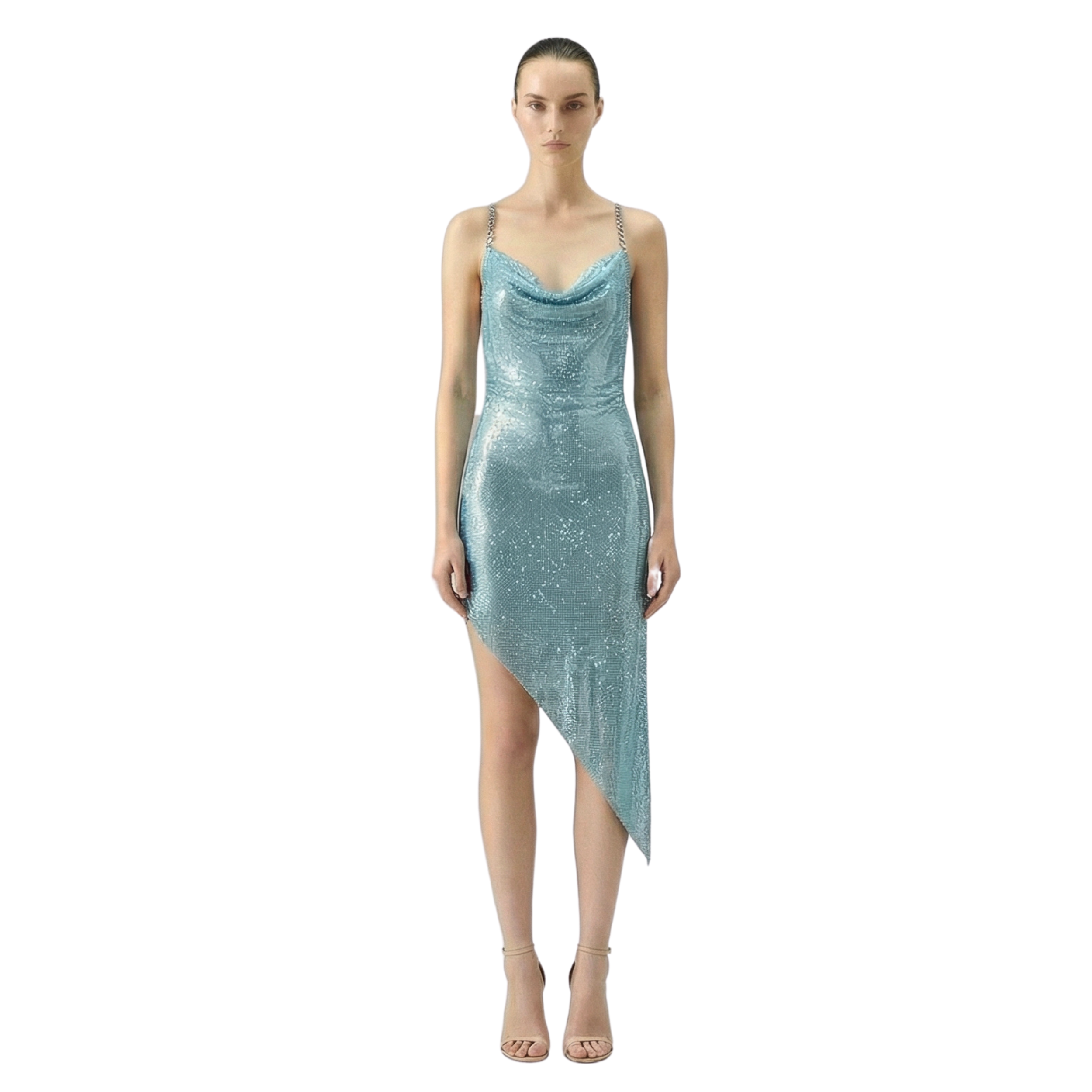Celeste Blue Diamond Mesh Dress  - INAMORE 
