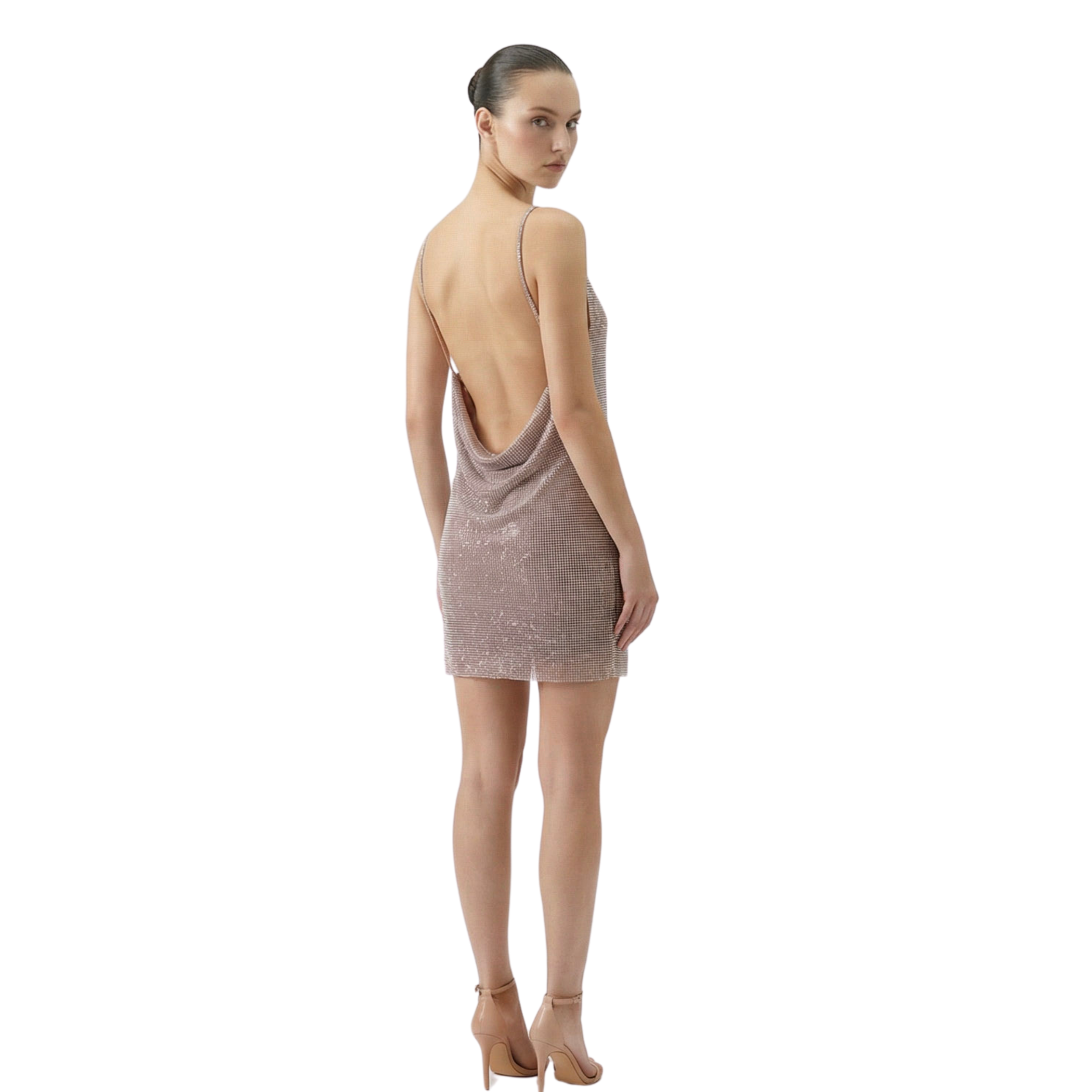 Soleil Rhinestone Open Back Dress- INAMORE 