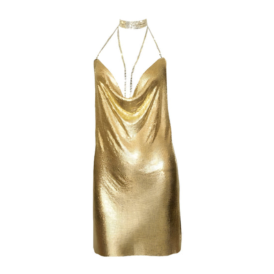 Load image into Gallery viewer, AZZAM Backless Gold Mirror Dress
