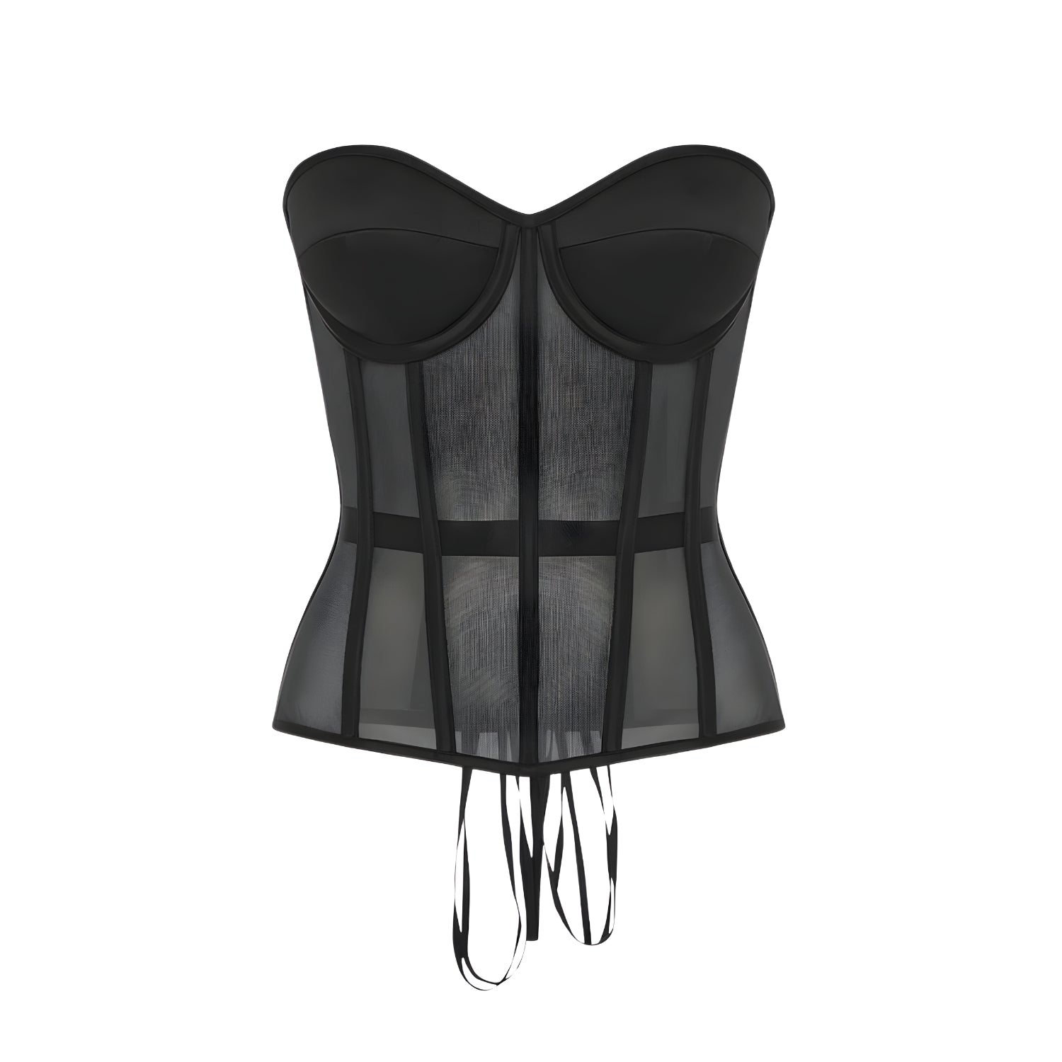 Vivienne Satin Cups Black Mesh Corset - INAMORE 