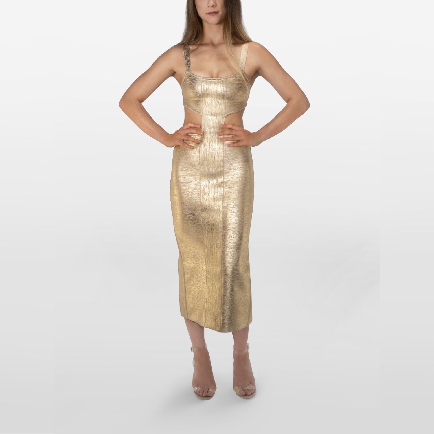 Theia Gold Foil Bandage Dress