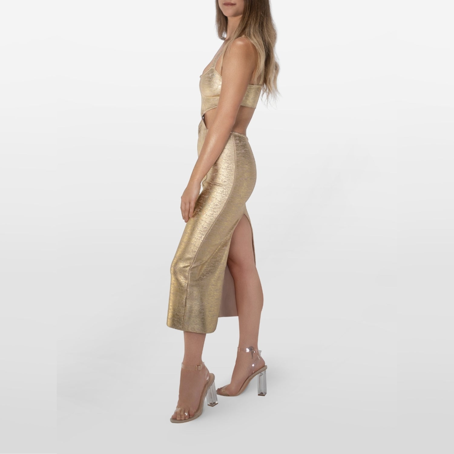 Theia Gold Foil Bandage Dress