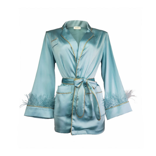 Belize Satin Robe with Feathers - INAMORE 