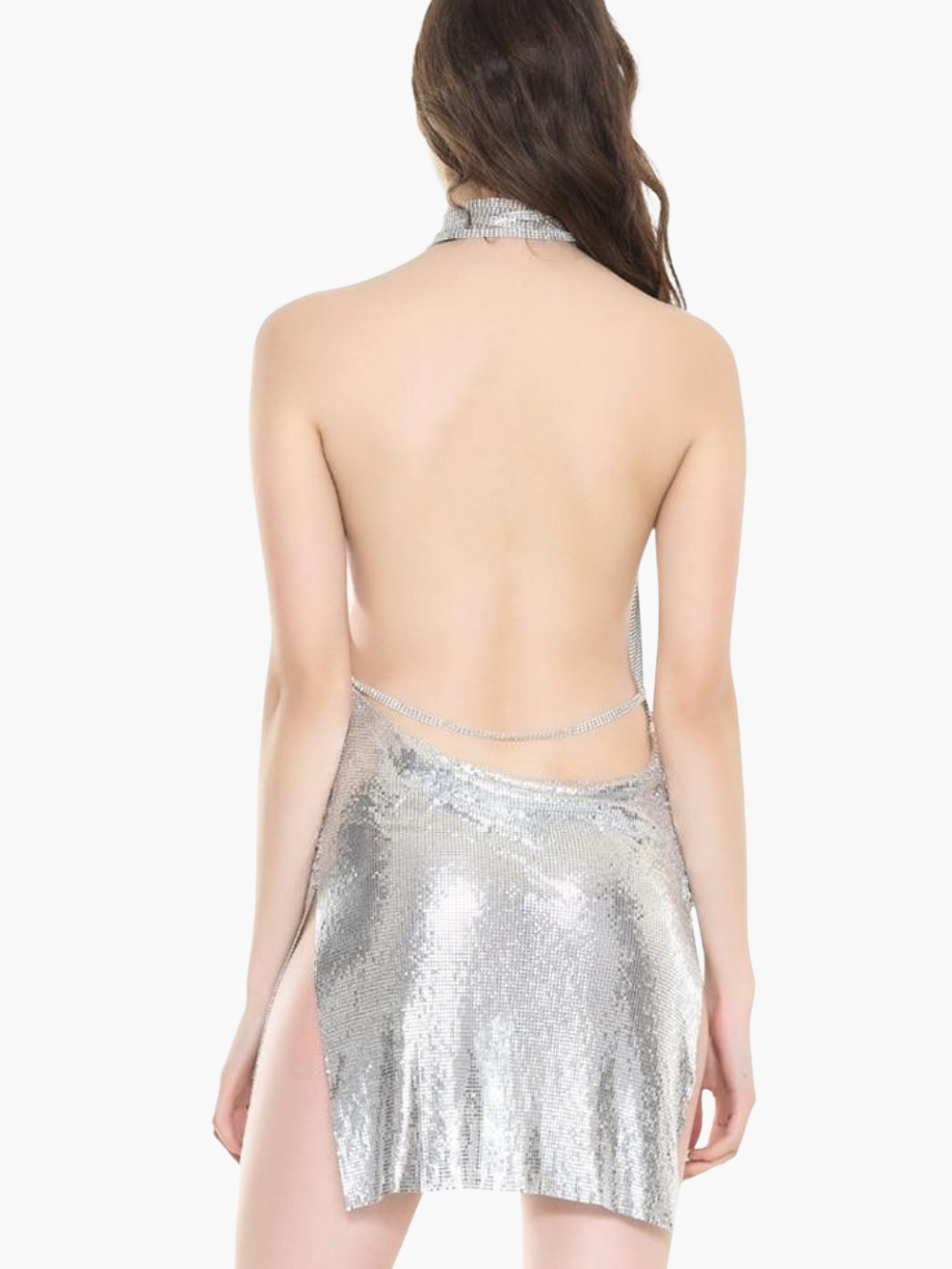 AZZAM Backless Silver Mirror Dress
